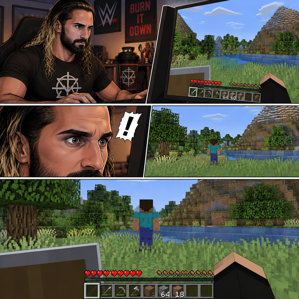 Seth Rollins was playing Minecraft alone on his computer,Then he sees something in the distance. It was a player with the default skin,His back was facing Seth. The strange thing about this player…was that there was no name tag above him