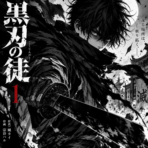 Boy with a black scarf and looks intimidating and holding a black katana for a cover
