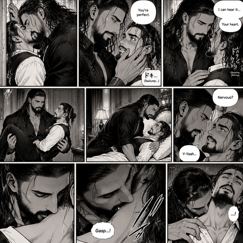 Part 3 of the Vampire x Butler story.Sill in the bedroom of the man of the house (Roman Reigns). He was kissing the Butler (Seth Rollins) against the wall. He smiled at Seth afterwards. Seth was flustered.Roman gently put his hand on Seth’s cheek. “You’re perfect” Roman said softly.Seth’s heart fluttered.Roman heard it,He gently placed his other hand on Seth’s chest to feel the heartbeat.After a while he lifted Seth into his arms.He walked to the bed and gently put Seth down on the bed.Seth looked up at Roman nervously. “Nervous?” Asked Roman. “Y-Yeah” Said Seth.Roman leaned forward towards Seth’s neck.He then wrapped his arms around him in his embrace.He put his lips on Seth’s neck.Seth’s breath hitched a little,Then….Roman’s fangs pierced Seth’s neck.Seth gasped softly.Roman Gently put his hand on Seth’s shoulder