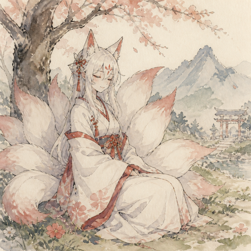 Ninetail fox oni. Easy to draw.