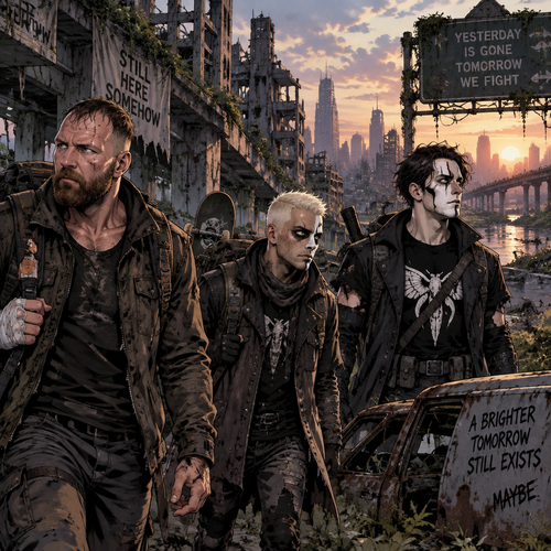 It’s a post apocalyptic world,There was no one walking down on the land….well….except for three AEW wrestlers! Jon Moxley,Darby Allin and Steven Borden (Sting’s son).They worked together side by side in this post apocalyptic world