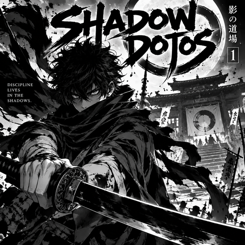 Boy with a black scarf and looks intimidating and holding a black katana for a cover
And the manga is called shadow dojos