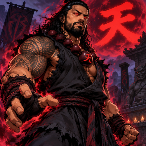 Roman Reigns as Akuma from street fighters