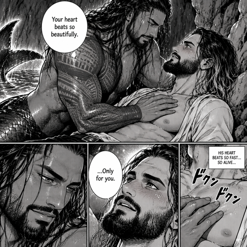 Part 3 of the siren x human story.Still in the cave. The siren (Roman Reigns) Had his hand on Seth Rollins’s chest feeling how loudly his heart was beating. “Your heart beats so beautifully” the siren said softly. Seth blushed. “…Only for you” Seth said softly