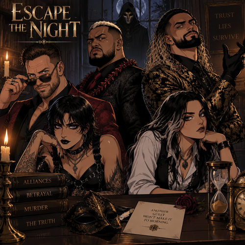 LA Knight,Solo Sikoa,Seth Rollins,Oba Femi,Rhea Ripley and Ari Stone (My wrestler oc) in Escape the night 