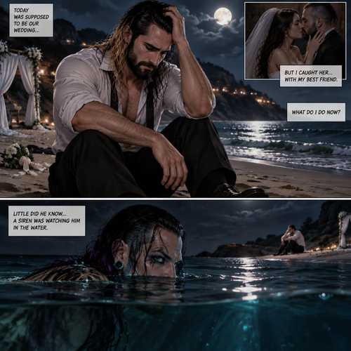 Seth Rollins was on a beach alone at night crying. He was about to be married today….but he caught the bride cheating on him with his best friend. He’s lost in thought about what to do,Little did he know…..A siren (Jeff Hardy) was watching him in the water