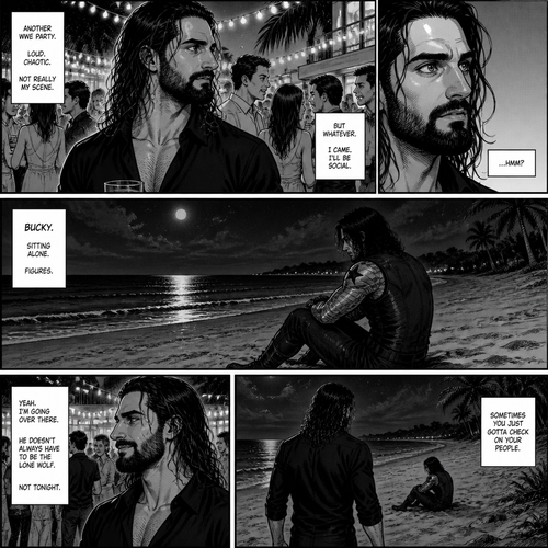 Seth Rollins is at a party,Then he sees Bucky sitting alone on the beach.He walks over to him