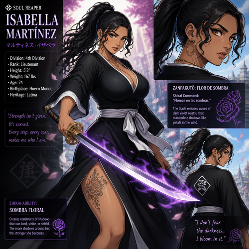 167lbs hight5,3 latina soul reaper with a zanpoctō sword