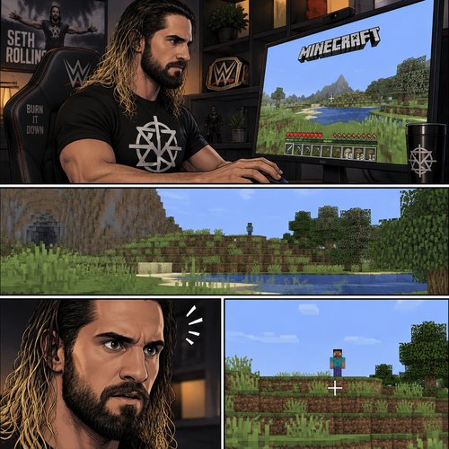 Seth Rollins was playing Minecraft alone on his computer,Then he sees something in the distance. It was a player with the default skin