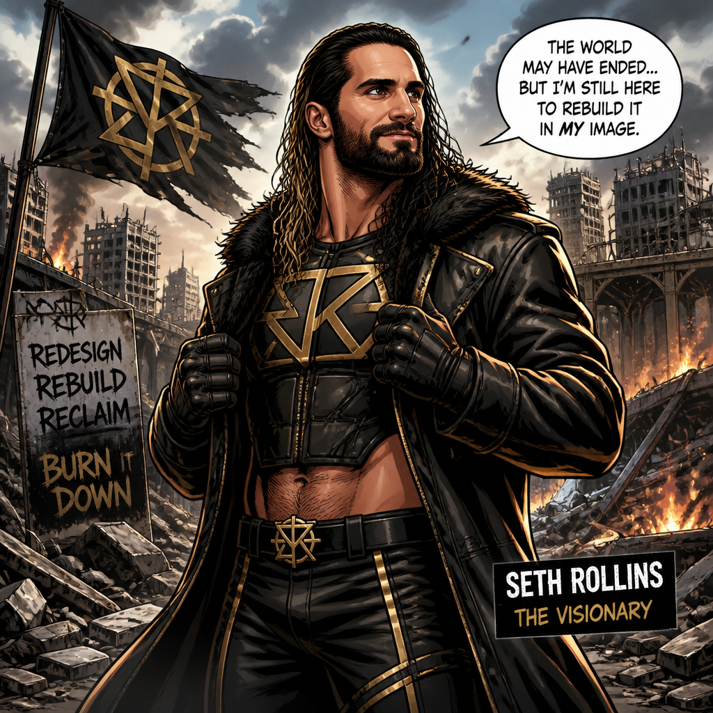 WWE superstar Seth Rollins in a post apocalyptic world