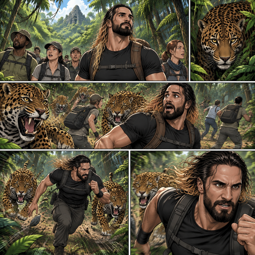 Seth Rollins was exploring a jungle with a group,Then….a group of jaguars appeared. Everyone scattered. Some of the jaguars went after Seth,He kept running