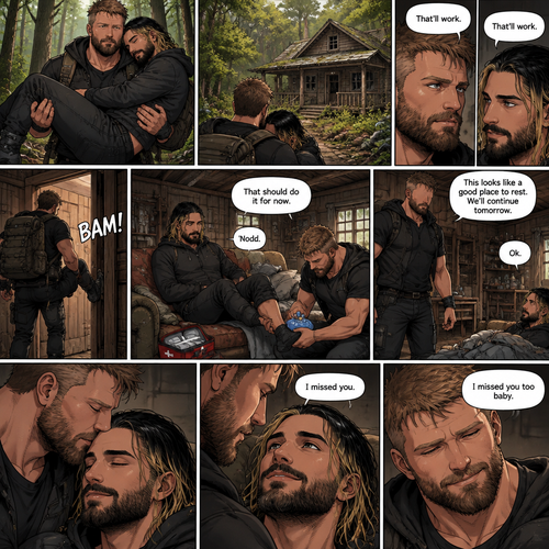 (Part 5). Still in the zombie apocalypse. Jon Moxley was walking in the woods while Holding Seth Rollins in his arms after emotional reunion near the river. Seth was resting his head on Jon’s shoulder while holding on. Jon looked ahead and he sees an abandoned Cabin. Seth Sees it too. Jon and Seth looked at each other,Then they looked back at the cabin. “That’ll work” Jon and Seth said in unison. Jon walked to the cabin,Then he kicked the door open and walked inside. He gently put Seth down on the couch. He reached into his bag and pulled out a first aid kit,He gently lifted Seth’s sprained ankle,He grabbed an ice pack from the first aid kit and gently puts it on Seth’s ankle. “That should do it for now” said Jon. Seth nodded. Jon looked at his surroundings. “This looks like a good place to rest” said Jon. “We’ll continue tomorrow” Jon continued. “Ok” said Seth. Jon gently kissed Seth on the forehead. Seth smiled softly. “I missed you” Seth said softly. Jon smiled softly. “I missed you too baby” Jon said Softly. (End of part 5)