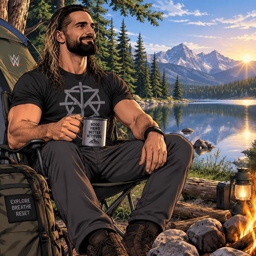 Seth Rollins was camping in the woods,he was enjoying the view of the lake and enjoying the fresh air