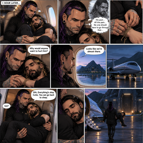 (Part 4). Still on the private plane. 1 hour had passed. The nefarious Jeff Hardy and Seth Rollins (A secret agent) were still asleep after Seth’s emotional breakdown. Seth’s wrists and ankles were still tied up and still in Jeff’s arms. Jeff woke up,He looked down at Seth who was still asleep. He thought back to Seth’s emotional breakdown About his past. Jeff had sadness in his eyes again,He looked at Seth’s wrists…and untied them. He gently rubbed one of Seth’s wrists. “Why would anyone want to hurt him?” Jeff quietly asked himself. Jeff looked out the window,His secret lair was in sight. “Looks like we’re almost there” Jeff said to himself. Jeff could wake Seth up….But he decided to let him sleep more. The plane landed. Jeff gently lifted Seth in his arms. Seth woke up a little “hm?”. “Shh,Everything’s okay Cutie,You can go back to sleep” Jeff said softly. Seth went back to sleep. Jeff walked out of the plane with Seth in his arms