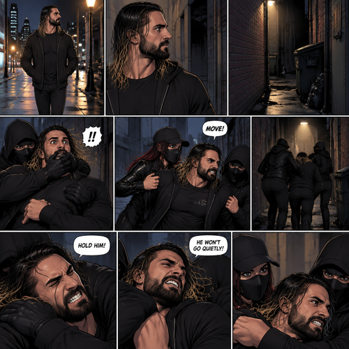 Seth Rollins was walking alone at night,Then…as he walked passed an alley…A man and a woman in masks grabbed him.They dragged him to the alleyway,Seth struggled