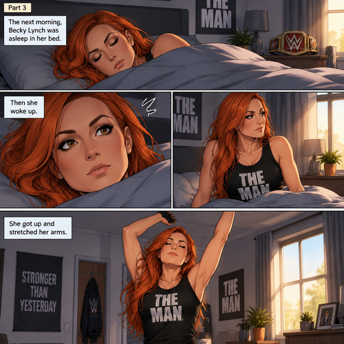 (Part 3 of the werewolf x human story) The next morning,Becky Lynch was asleep in her bed. Then she woke up. She got up and stretched her arms