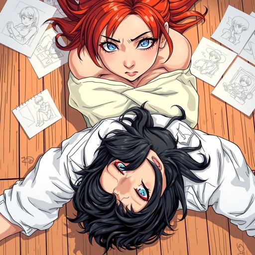 19 year old black haired David in a white shirt passed out on his he floor with 20 year old red haired maya standing over his unconscious body