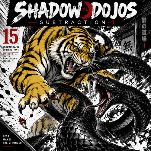 A yellow tiger and black snake fighting for a cover volume 15 of shadow dojos subtraction one of the tigers fingers