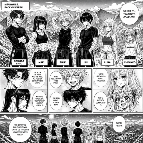 (meanwhile back on earth senjiro sato maki sole Jin Luna chioinco get done with the training on the mountains