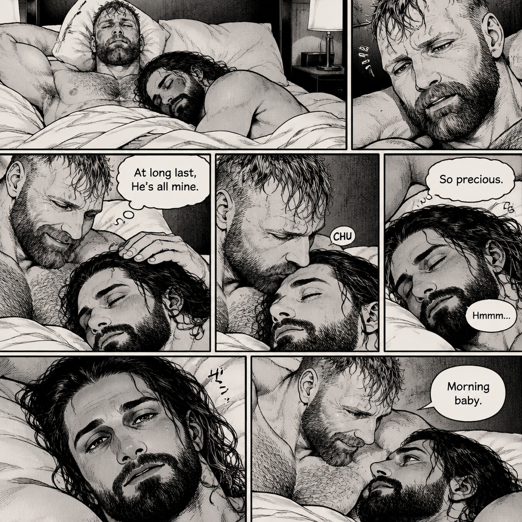 (Part 3). Still in Jon Moxley’s hotel room. Jon Moxley and Seth Rollins were asleep after last night’s activity. Jon slowly woke up,he looked down at Seth who was still asleep. Jon smiled,then he gently stroked Seth’s head. “At long last,He’s all mine” Jon thought to himself. He gently kissed Seth’s forehead. Seth hummed softly in his sleep. “So precious” Jon thought to himself. Seth slowly woke up. “Morning baby” Jon said softly
