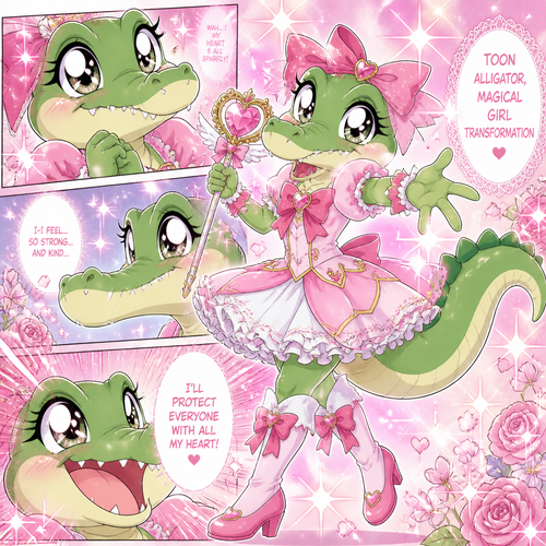 Toon alligator as magical girl 