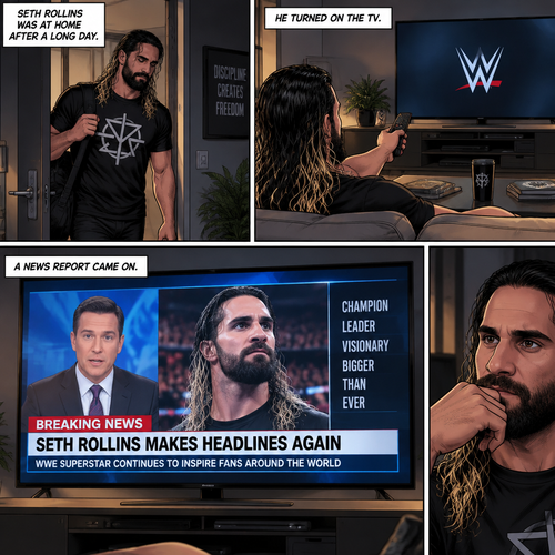 Seth Rollins was at home after a long day. He turned on the tv,A news report came on