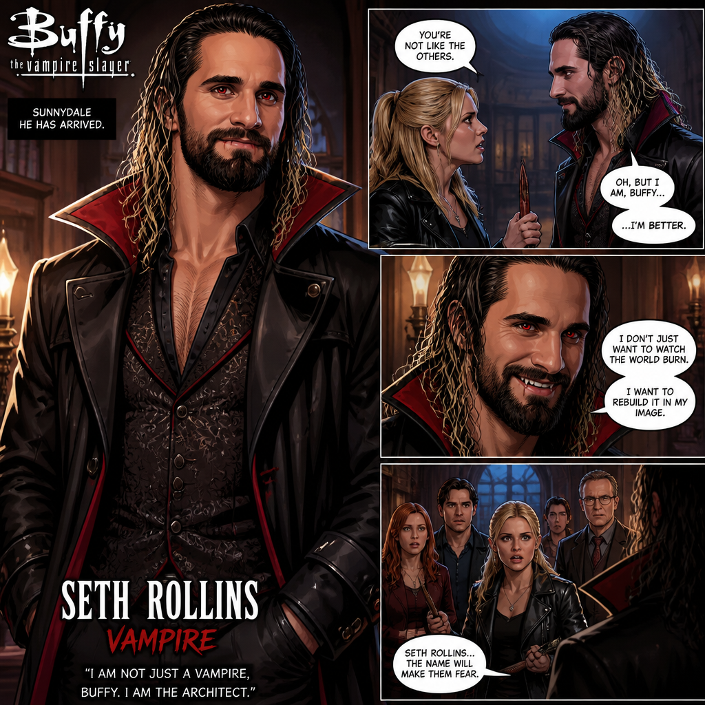 WWE Superstar Seth Rollins as a Vampire in Buffy the vampire Slayer (Tv show)