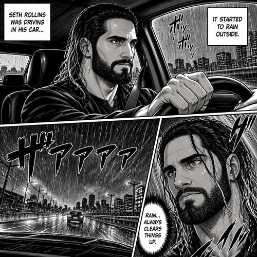 Seth Rollins was driving in his car,It started to rain outside