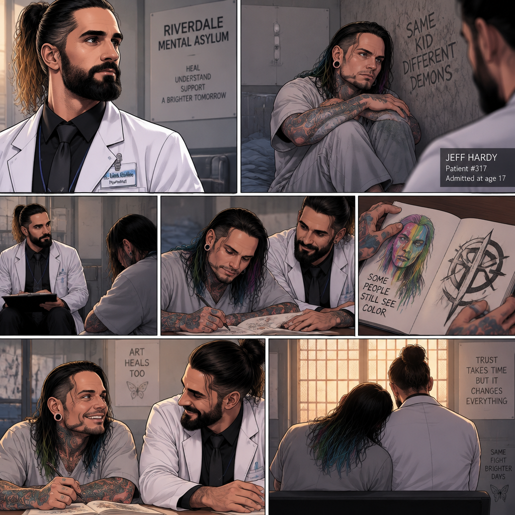 Seth Rollins is a psychiatrist working at a mental asylum. He was assigned to look after a patient who has been here since he was 17 years old,His name is Jeff Hardy. At first it was difficult for Seth to try to connect with Jeff,But Overtime Jeff began to trust Seth. They even bonded through drawing. Seth became the only psychiatrist that Jeff trusts