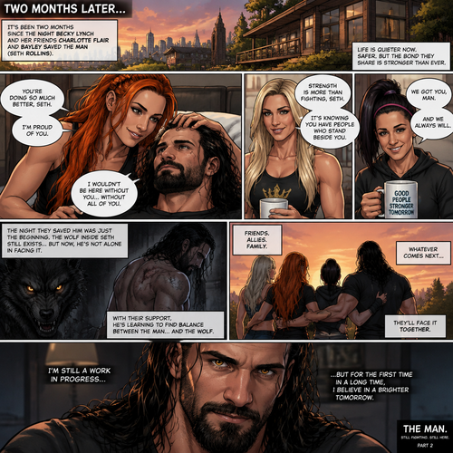 (Part 2 of the Werewolf X human story). It’s been two months since the night Becky Lynch and Her friends Charlotte Flair and Bayley saved the Man (Seth Rollins)