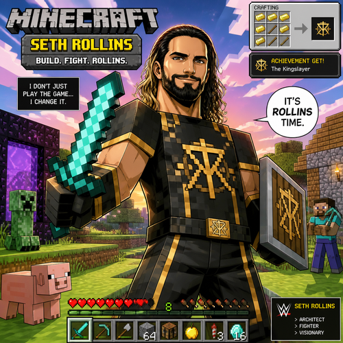 WWE superstar Seth Rollins as a character from Minecraft