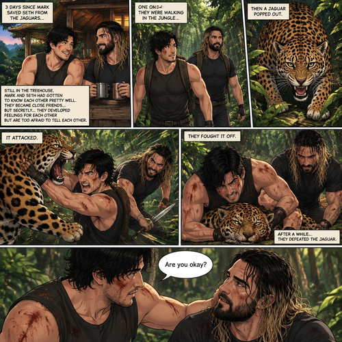 (part 3). 3 days Since Mark Saved Seth from the jaguars,Still in the treehouse,Markiplier (The Wild man) and Seth Rollins had gotten to know each other pretty well. They became close friends…But secretly…they developed feelings for each other but are too afraid to tell each other. One day They were walking in the jungle,Then a jaguar popped out,It attacked. They fought it off. After a while they defeated the jaguar. “Are you okay?” Asked Mark