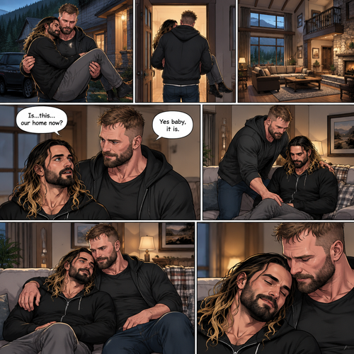 (Recap) Seth Rollins and Jon Moxley had an emotional reunion in an alley away,Jon carried Seth to his car,he put him in the passenger seat and Drove,12 hours have passed,they’re in Colorado Springs,Colorado,Jon was still driving and Seth was asleep in the passenger seat,he arrived at a house and parked the car,he got out and walked to the passenger side,he gently shook Seth awake,he lifted Seth in his arms and walked to the house. (And now part 3). Jon entered the house with Seth in his arms. Seth looks at the place. “Is…this…our home now?” Seth asked. Jon smiled softly. “Yes baby,it is” Jon said softly. Seth smiled softly. Jon gently puts Seth down on the couch. He sits next to Seth. He wrapped his arm around Seth