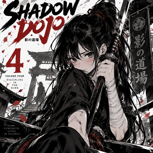 A young girl holding a katana and looks kind of shy and for a cover of shadow dojo‘s volume four