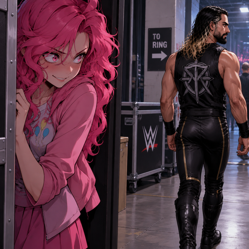 Pinkamena Diane Pie (As a human) stalking Seth Rollins