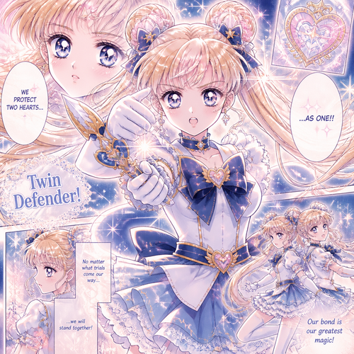 Twin defender as magical girl 