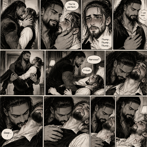 Part 3 of the Vampire x Butler story.Sill in the bedroom of the man of the house (Roman Reigns). He was kissing the Butler (Seth Rollins) against the wall. He smiled at Seth afterwards. Seth was flustered.Roman gently put his hand on Seth’s cheek. “You’re perfect” Roman said softly.Seth’s heart fluttered.Roman heard it,He gently placed his other hand on Seth’s chest to feel the heartbeat.After a while he lifted Seth into his arms.He walked to the bed and gently put Seth down on the bed.Seth looked up at Roman nervously. “Nervous?” Asked Roman. “Y-Yeah” Said Seth.Roman leaned forward towards Seth’s neck.He then wrapped his arms around him in his embrace.He put his lips on Seth’s neck.Seth’s breath hitched a little,Then….Roman’s fangs pierced Seth’s neck.Seth gasped softly.Roman Gently rubbed Seth’s shoulder. After about a minute,Roman removed his fangs from Seth’s neck