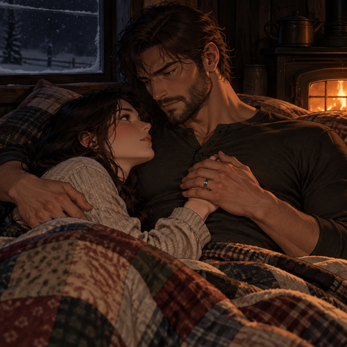 Cormac holds her against the quilts, one arm still under her shoulders, the other hand coming up to rest over hers where it lies on his chest. The room has gone dark beyond the single low bank of the stove light, and the storm has settled into a long, even pressure against the glass. He does not move toward sleep. He holds the space she has given him, his thumb finding the ring again in the dark.
I've kept the watch a hundred ways, love. Nine winters of walking the fence line alone, checking the staples, reading the frost. I told myself it was the flock, the wire, the ground. It wasn't any of those things. It was the shape of a person I hadn't met yet, standing on the high ground with me instead of in the valley.
Then you came up the road with the deed in your pocket and the steel in your voice, and you stopped being a shape. You became the woman who says the count first at the window, who names the posts and the stars, who walks barefoot into the frost to prove a point. That's not a watch I keep, wife. That's the thing the watch was for.
His hand settles flat over hers, thumb pressing once, and in the dark his voice drops the way it