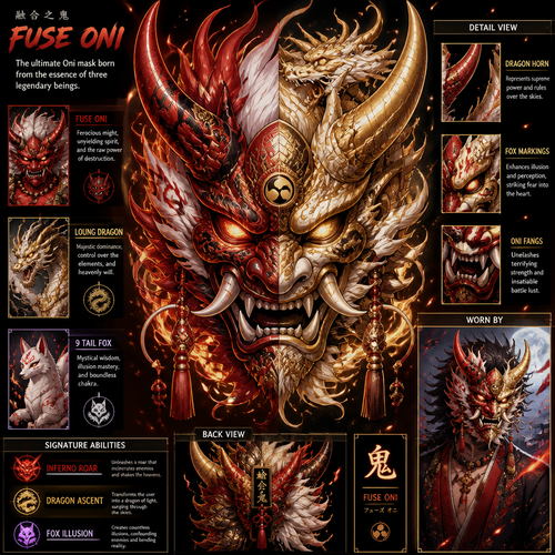 Fuse Oni, loung dragon,9 tail fox into oni style mask that has all the best appearance from Fuse Oni, loung dragon,9 tail fox.