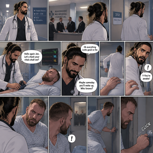 Seth Rollins is a Doctor. He had been looking after a patient (Jon Moxley) who had been in a coma for two years. One day he was walking to Jon’s room,Then he saw men in suits at the front desk. He thought nothing of it and kept walking. He entered Jon’s room. “Hello again Jon,Let’s check your vitals shall we?” Said Seth. He checks Jon’s vitals. “Ok everything Looks good so far” said Seth. He looked at Jon’s face. “Maybe someday you’ll wake up,Who knows?” Said Seth. He got up to leave the room….But a hand grabbed a hold of his wrist. Seth gasped. It was Jon,He’s wide awake and Looking at Seth. “Y-You’re awake” Said Seth. Then Jon carefully got up,Looked out the door and noticed the men in suits. His eyes widened and he shut the door and locked it