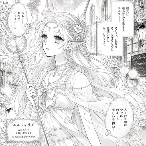 Ancient elf as magical girl roaming around the street