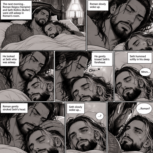 (Part 3 of the Vampire x Butler story). The next morning,Roman Reigns (Vampire) and Seth Rollins (Butler) were still asleep in Roman’s room. Roman slowly woke up. He looked at Seth who was asleep. He gently kissed Seth’s forehead. Seth hummed softly in his sleep. Roman gently stroked Seth’s head. Seth slowly woke up