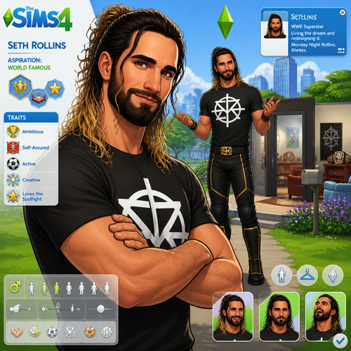 WWE superstar Seth Rollins as a character from the sims