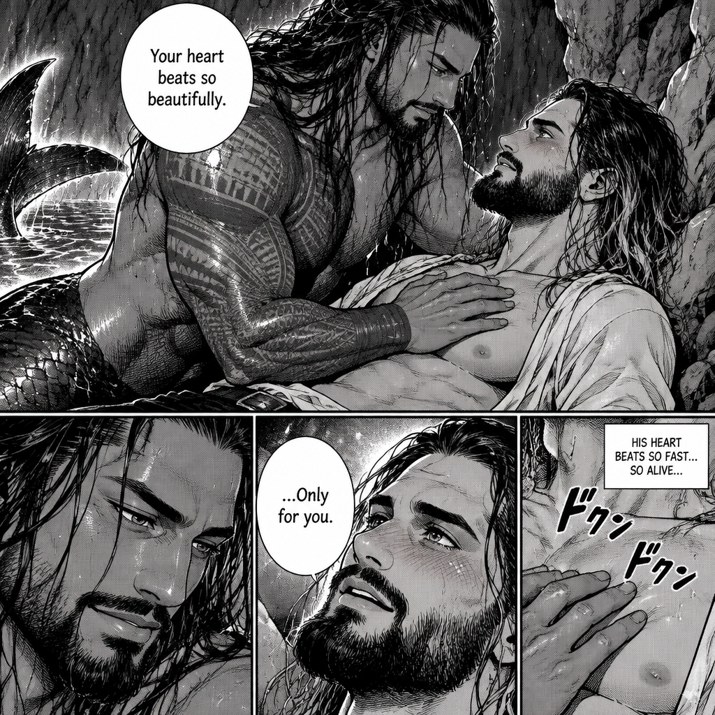 Part 3 of the siren x human story.Still in the cave. The siren (Roman Reigns) Had his hand on Seth Rollins’s chest feeling how loudly his heart was beating. “Your heart beats so beautifully” the siren said softly. Seth blushed. “…Only for you” Seth said softly