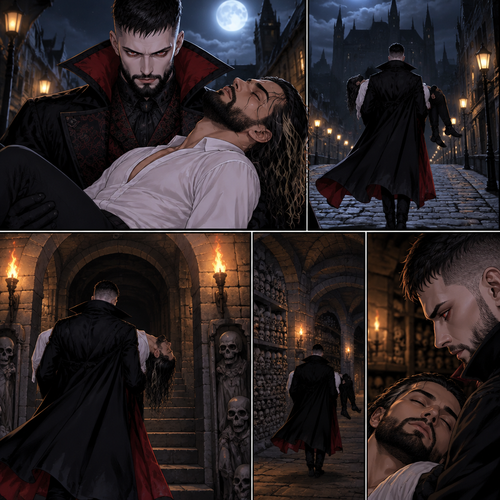 (Vampire Finn Bálor x Reincarnated Seth Rollins part 2) The Person was still walking in the night with the unconscious Seth in his arms. He walked to the catacombs 