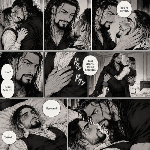 Part 3 of the Vampire x Butler story.Sill in the bedroom of the man of the house (Roman Reigns). He was kissing the Butler (Seth Rollins) against the wall. He smiled at Seth afterwards. Seth was flustered.Roman gently put his hand on Seth’s cheek. “You’re perfect” Roman said softly.Seth’s heart fluttered.Roman heard it,He gently placed his other hand on Seth’s chest to feel the heartbeat.After a while he lifted Seth into his arms.He walked to the bed and gently put Seth down on the bed.Seth looked up at Roman nervously. “Nervous?” Asked Roman. “Y-Yeah” Said Seth.Roman leaned forward