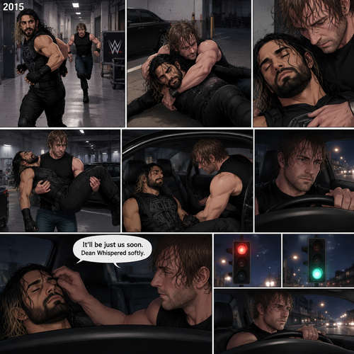 It’s the year 2015,Seth Rollins was being chased backstage by Dean Ambrose. Seth was running to his car,but before he could get there Dean tackled him. Seth struggled. Dean knocked him out. He lifted Seth in his arms and walked to his car. He put Seth in the passenger seat. He gets in his car and drove away. After a while he stopped at a red light. He looked at the unconscious Seth. He gently brushed Seth’s hair off his face. “It’ll be just us soon” Dean Whispered softly. Then the light went green and Dean continued driving