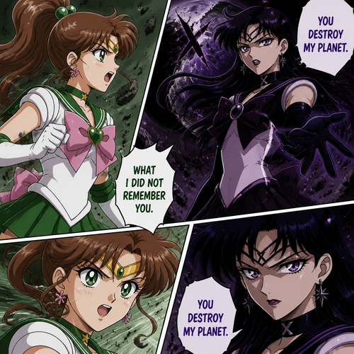 Sailor Jupiter vs sailor planet x,sailor planet x said you destroy my planet,sailor Jupiter said what I did not remember you 