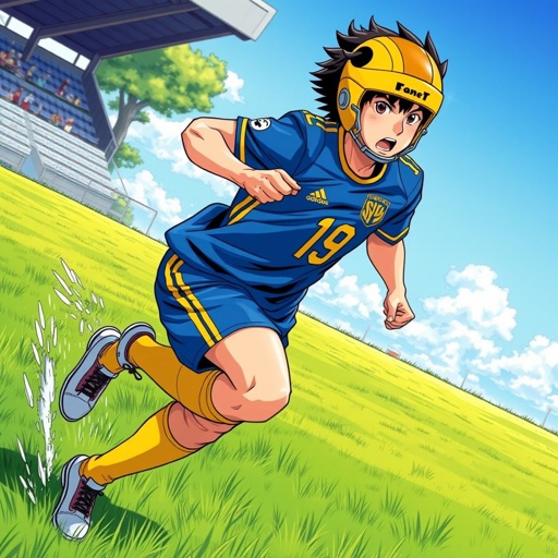 Football Player. On field. Number 9. Name:Yusuke Kenji