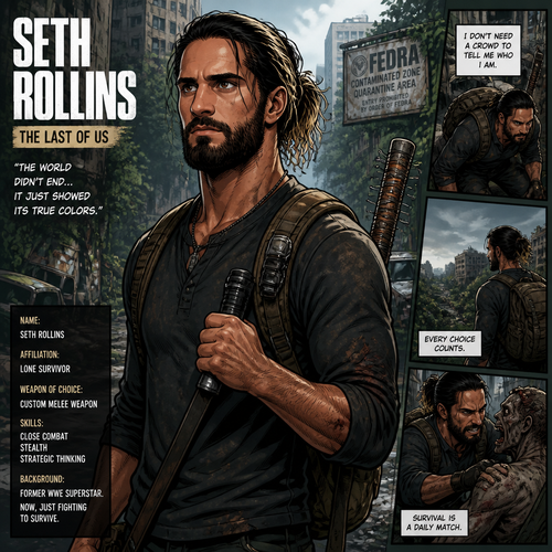 WWE superstar Seth Rollins as a survivor in the last of us